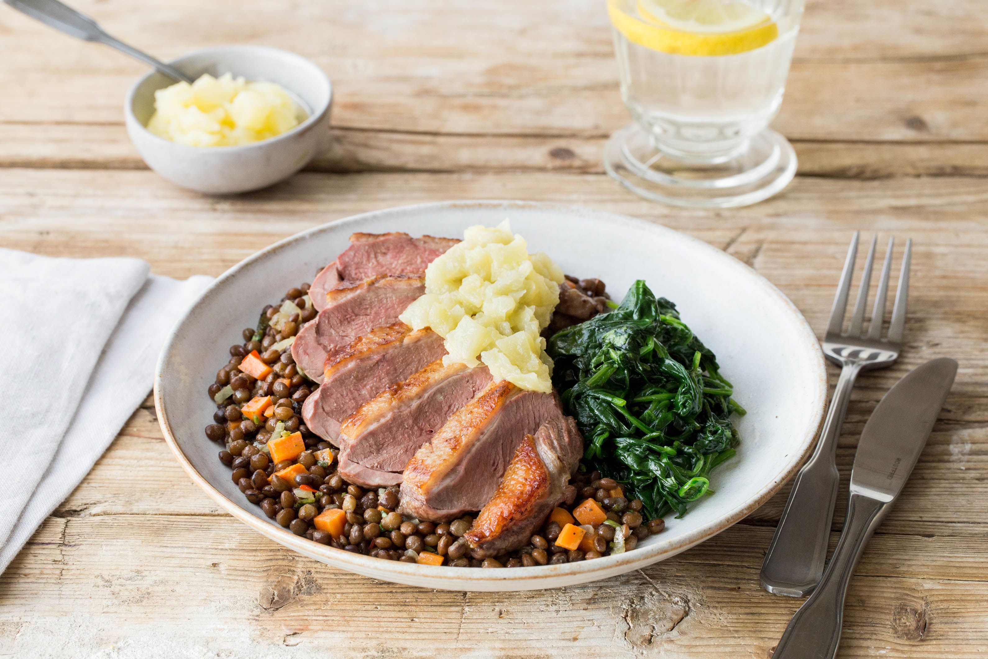 ["Roasted Duck With Spiced Lentils And Caramelised Apples | Recipes | ["Cookwith"]"]