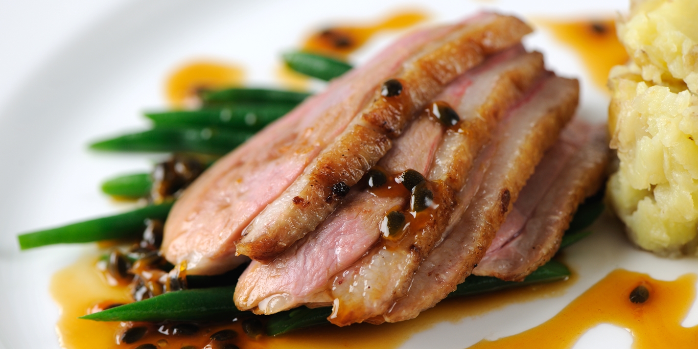 ["Roast Duck With An Orange & Passion Fruit Sauce & Watermelon Salad | Recipes | ["Cookwith"]"]