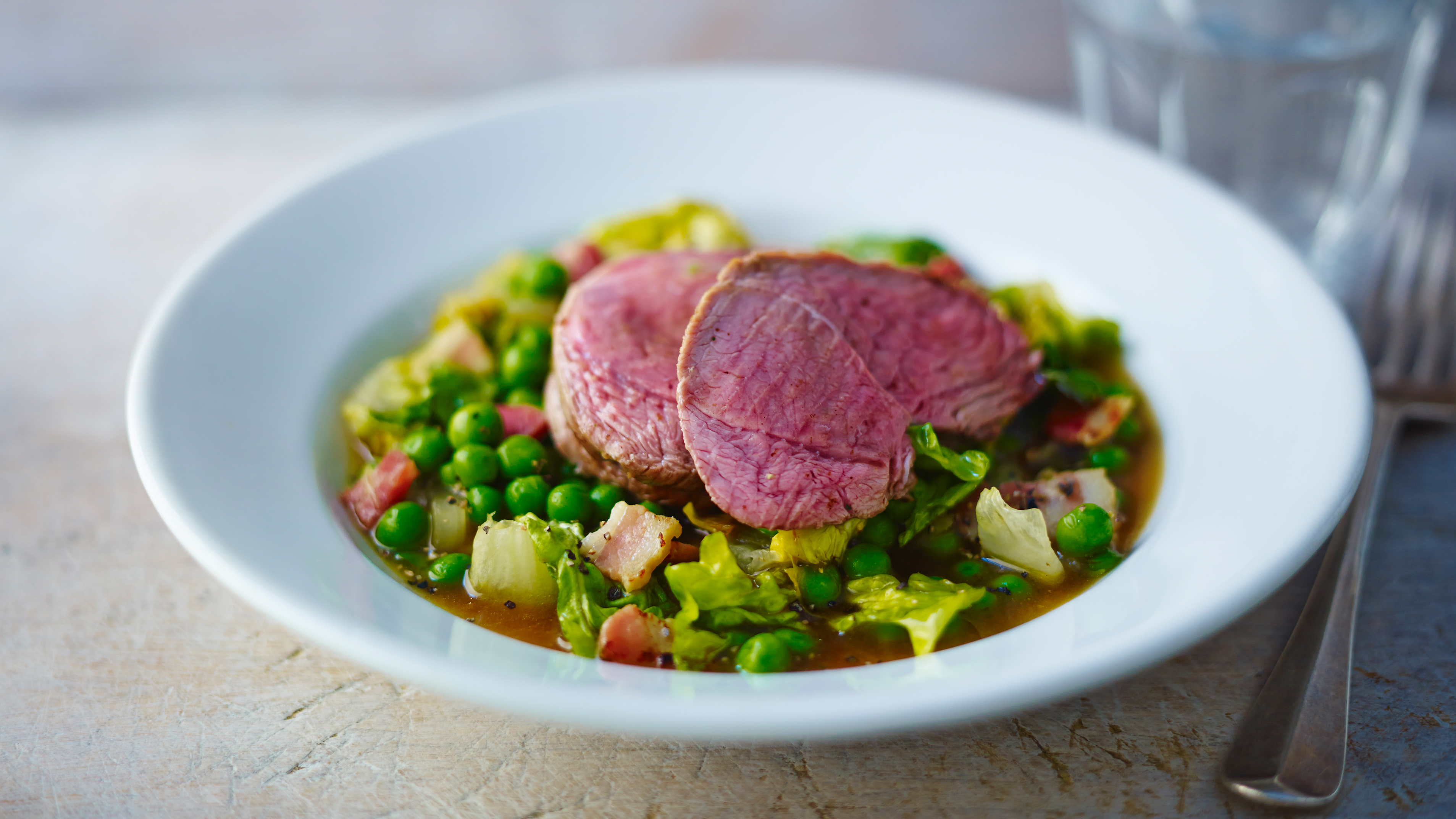 ["Roast Loin Of Lamb, Peas, Lettuce And Bacon Recipes ["Cookwith"]"]